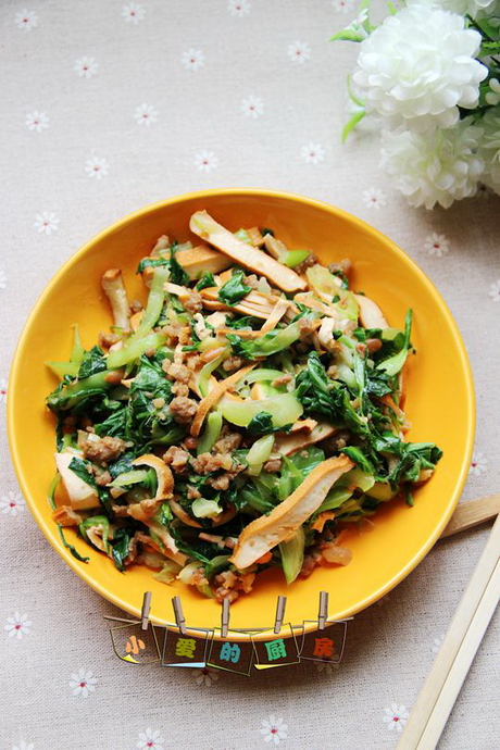 肉末香干油菜丝的家常做法,肉末香干油菜丝怎么炒